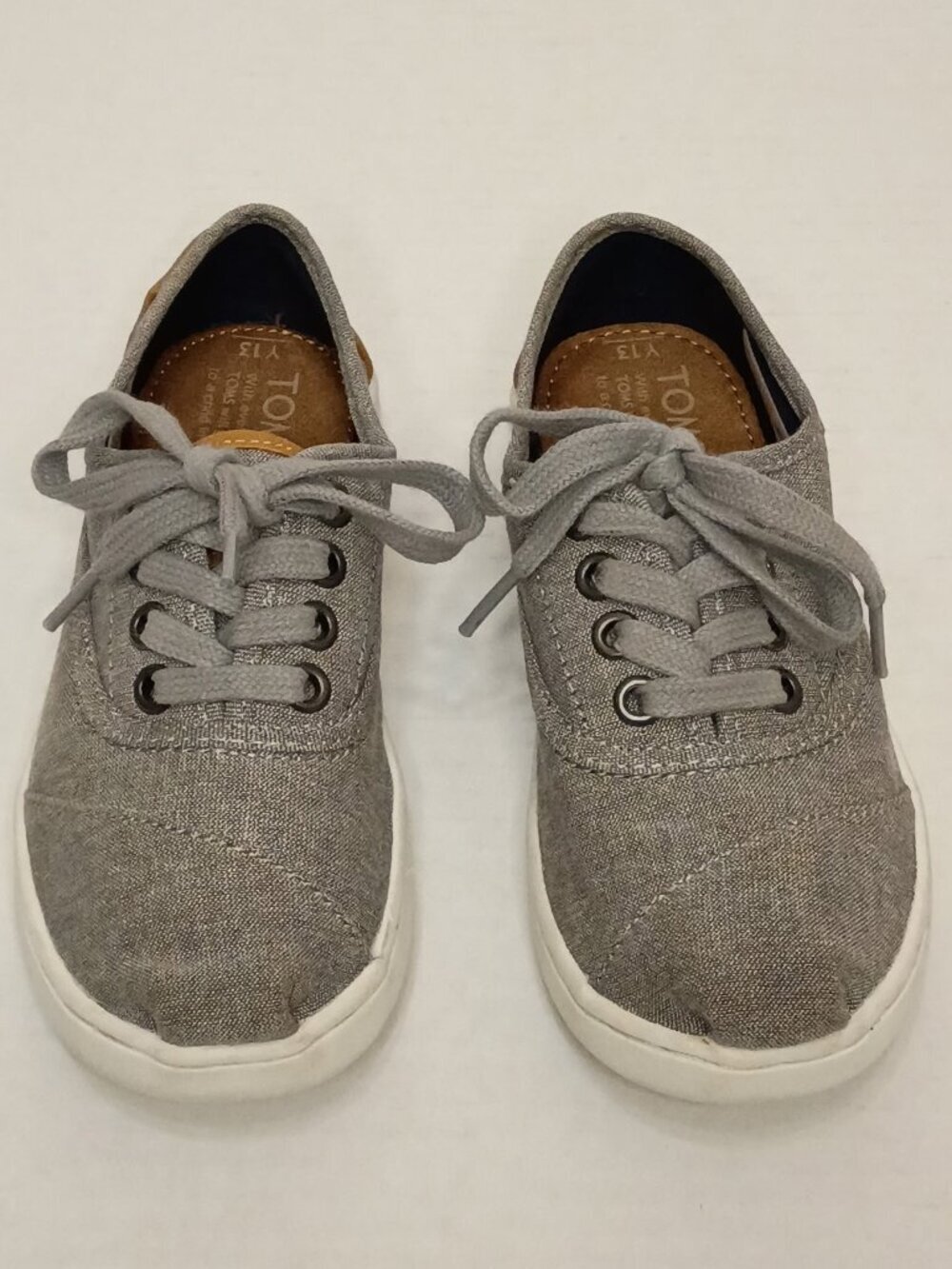 TOMS Youth Cordones Grey Canvas Lace Up Sneakers Size 13